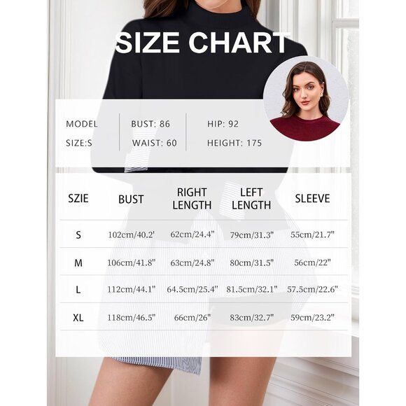 Womens Turtleneck Peplum Sweater 2 in 1 Asymmetrical Hem Striped Top - Picture 3 of 6